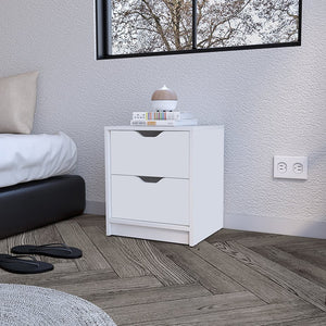 English Elm Nightstand With Two Drawers In Clean White Finish - Stylish Storage For Modern Bedrooms & More! B092122833