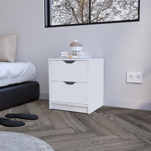 English Elm Nightstand With Two Drawers In Clean White Finish - Stylish Storage For Modern Bedrooms & More! B092122833