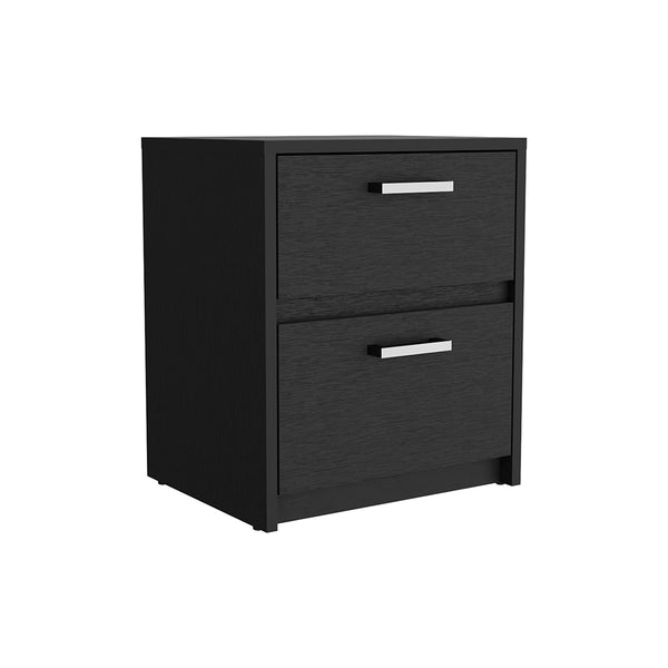English Elm Nightstand With Chequered Front, Two Drawers, Modern Black Wengue Finish For Stylish Storage Solutions B092123119