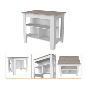 English Elm Kitchen Island Antibacterial Dozza - Stylish Light Gray & White Finish With 3 Storage Shelves B092122914