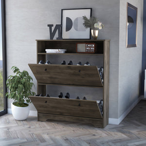 English Elm Shoe Rack Dublin with Expandable Cabinets and Open Shelf, Durable Particle Board, Easy Assembly Dark Brown B092122917