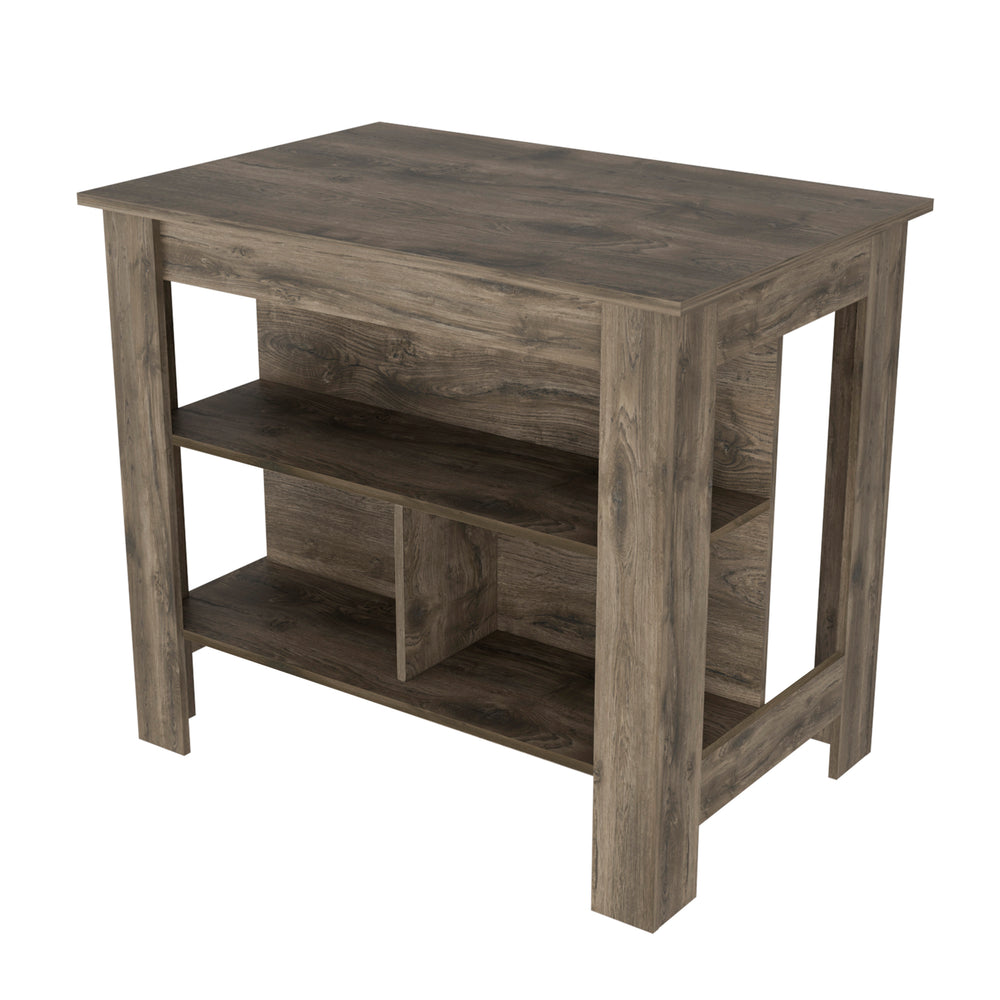 English Elm Kitchen Island Dozza With Three Shelves - Stylish Dark Brown Finish For Modern Organized Spaces B092122908