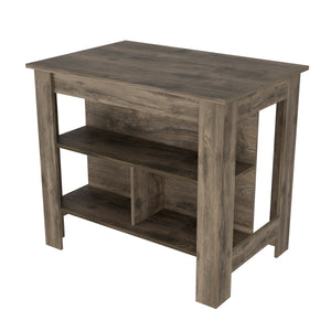 English Elm Kitchen Island Dozza With Three Shelves - Stylish Dark Brown Finish For Modern Organized Spaces B092122908
