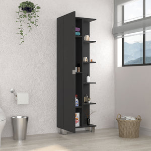 English Elm Corner Cabinet Womppi Black Wengue Finish — Space-Saving 5 Open Shelves + Single Door Storage, Durable B092123060