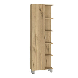 English Elm Corner Storage Cabinet with Five Open Shelves Single Door Smoky Oak Wood Finish B092123109