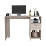 English Elm Computer Desk Odessa With Single Drawer and Open Storage Cabinets, Light Gray Finish