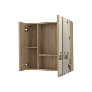 English Elm Medicine Cabinet Prague - Stylish Mirror & 4 Shelves, Beige Pine Finish For Organized Bathroom Storage B092123023