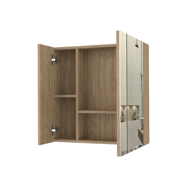 English Elm Medicine Cabinet Prague - Stylish Mirror & 4 Shelves, Beige Pine Finish For Organized Bathroom Storage B092123023