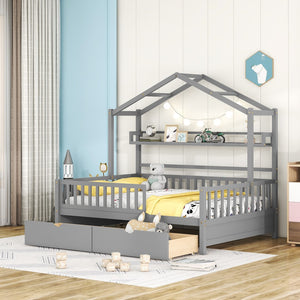 Hearth and Haven Wooden Full Size House Bed with 2 Drawers, Kids Bed with Storage Shelf WF308873AAE WF308873AAE