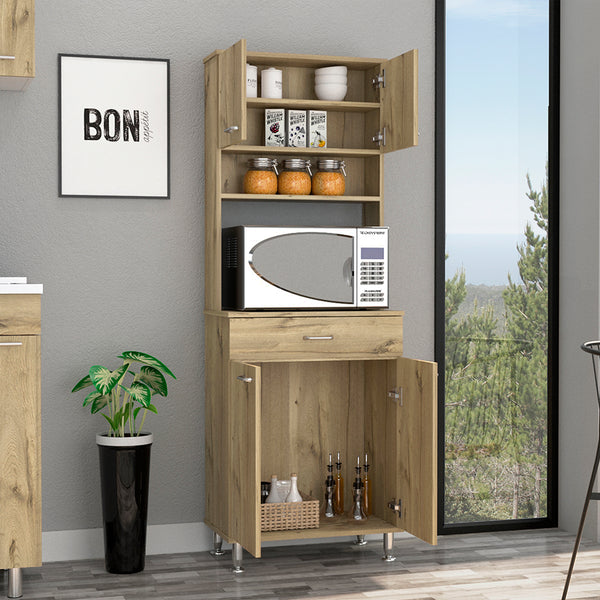 English Elm Pantry Piacenza multifunctional kitchen cabinet with microwave space, drawer, shelves for organized storage Light Oak B092123091