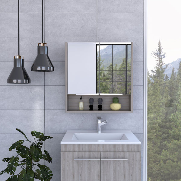 English Elm Medicine Cabinet With Mirror - Elegant Light Gray Finish, 3 Adjustable Shelves & Space-Saving Design B092122971