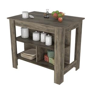 English Elm Kitchen Island Dozza With Three Shelves - Stylish Dark Brown Finish For Modern Organized Spaces B092122908