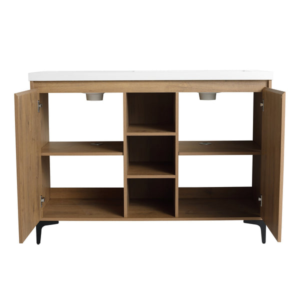 English Elm 48" Freestanding modern bathroom vanity with integrated white resin sink, soft-close doors, durable plywood finish Imitative Oak W999S00345