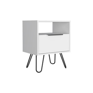 English Elm Nightstand Skyoner: Modern White Storage Solution With Hairpin Legs For Minimalist Spaces & Style B092123078