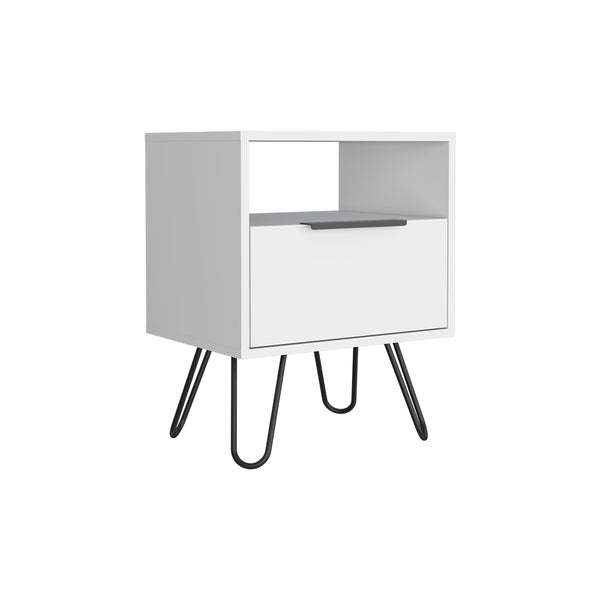 English Elm Nightstand Skyoner: Modern White Storage Solution With Hairpin Legs For Minimalist Spaces & Style B092123078