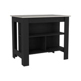 English Elm Kitchen Island Dozza, Three Shelves, Black / Ibiza Marble Color Finish