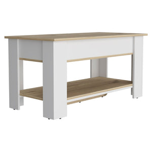 English Elm Storage Table Polgon - Modern Extendable Furniture With Liftable Top & Shoe Rack In Light Oak/White B092123049-GIGA