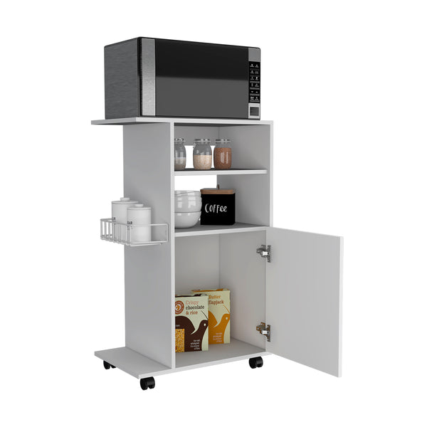 English Elm Kitchen Cart Kryot - Mobile Storage Solution With White Finish, Microwave Countertop & Casters B092122968