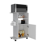 English Elm Kitchen Cart Kryot, Single Door Cabinet, Four Casters, White Finish