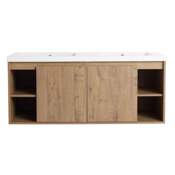 English Elm 48" Wall-Mounted Bathroom Vanity With Double Sinks, Soft-Close Doors, Eco-Friendly Design & Storage W999S00106