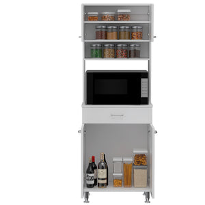 English Elm Pantry Piacenza multifunctional kitchen cabinet with microwave space, drawer, shelves for organized storage White B092123039