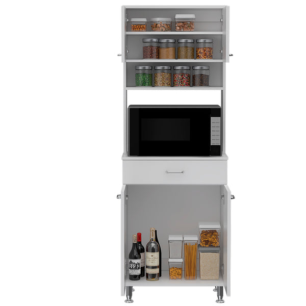 English Elm Pantry Piacenza multifunctional kitchen cabinet with microwave space, drawer, shelves for organized storage White B092123039
