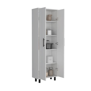 English Elm Multistorage Tall Five-Shelf Organizer in Macadamia Finish for Clutter-Free Rooms, Durable Design White B092123307