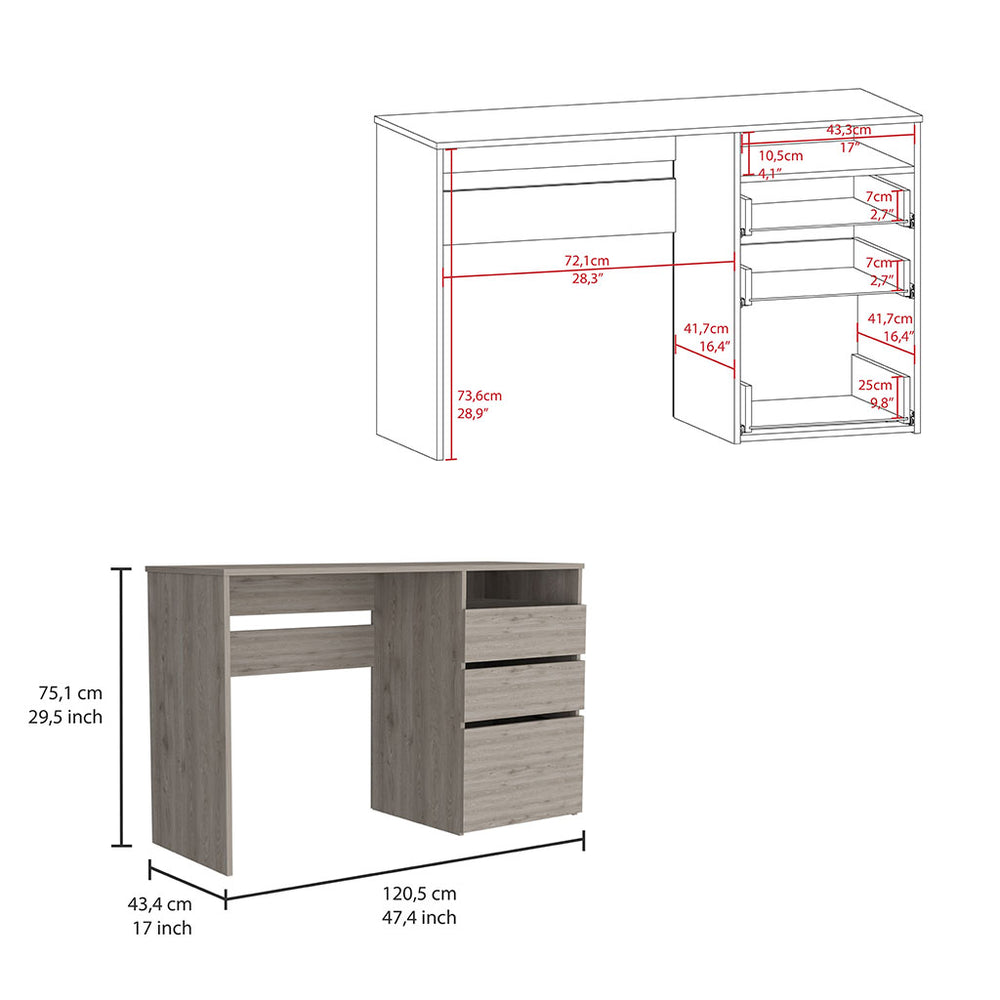 English Elm Computer Desk San Diego - Sleek Light Gray Finish With Storage Drawers And Open Shelf For Home Office B092123069