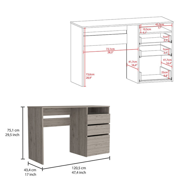 English Elm Computer Desk San Diego - Sleek Light Gray Finish With Storage Drawers And Open Shelf For Home Office B092123069