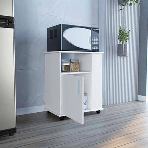 English Elm Kitchen Cart Newark White Finish with 3 Side Shelves, 4 Open Shelves & Locking Casters for Microwaves B092123026