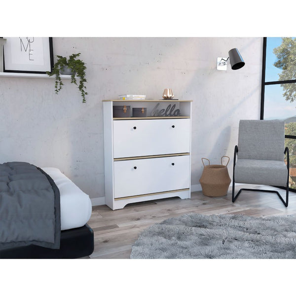 English Elm Shoe Rack Dublin with Expandable Cabinets and Open Shelf, Durable Particle Board, Easy Assembly Light Oak B092122918