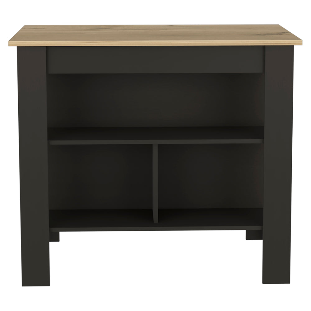 English Elm Kitchen Island Dozza: Stylish Black Wengue & Light Oak, 3 Shelves, Perfect For Prep & Dining B092122905
