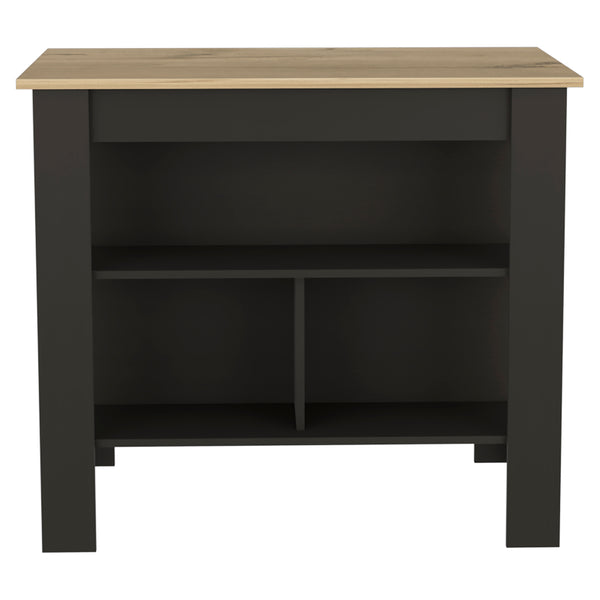 English Elm Kitchen Island Dozza: Stylish Black Wengue & Light Oak, 3 Shelves, Perfect For Prep & Dining B092122905