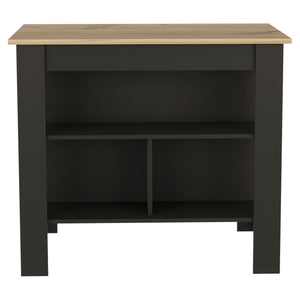 English Elm Kitchen Island Dozza, Three Shelves, Black Wengue / Light Oak Finish