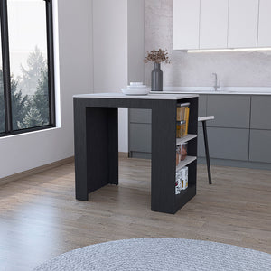 English Elm Kitchen Island Doyle With Three Open Shelves In Stunning Ibiza Marble Finish - Perfect For Small Spaces! B092123133