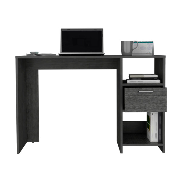 English Elm Computer Desk Odessa – Compact Workspace With Drawer & Open Shelving In Stylish Smokey Oak Finish B092123159