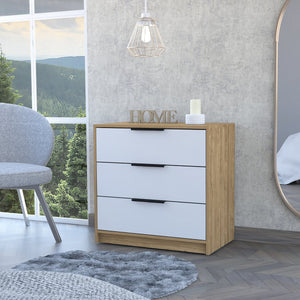 English Elm 3 Drawers Dresser Maryland - Modern White & Pine Storage Solution For Bedrooms Or Hallways B092122996