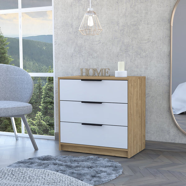English Elm 3 Drawers Dresser Maryland - Modern White & Pine Storage Solution For Bedrooms Or Hallways B092122996