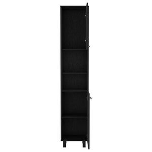 English Elm Pantry Almada Tall Storage Cabinet with 3 Shelves, Chrome Handles, Adjustable Metal Legs, Durable Engineered Particleboard Black B092122844