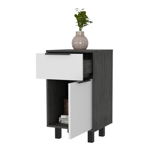 English Elm Nightstand Maryland Z: Stylish Smokey Oak & White Finish, One Drawer & Cabinet For Smart Storage B092122992