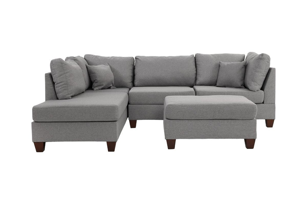 English Elm Grey 3-Piece Reversible Chaise Sectional Sofa with Ottoman - Linen-Like Polyfiber, Pillow Back Comfort B011S00309
