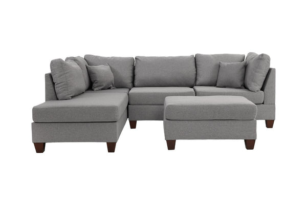 English Elm Grey 3-Piece Reversible Chaise Sectional Sofa with Ottoman - Linen-Like Polyfiber, Pillow Back Comfort B011S00309