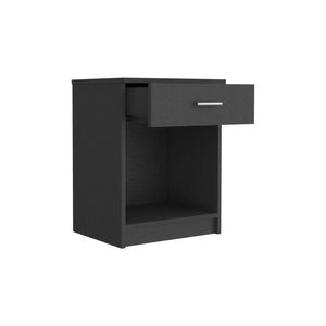 English Elm Nightstand Coco - Stylish Black Wenge Finish With Drawer & Shelf For Modern Bedroom Storage Solutions B092123086