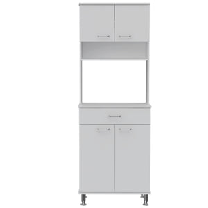 English Elm Pantry Piacenza multifunctional kitchen cabinet with microwave space, drawer, shelves for organized storage White B092123039