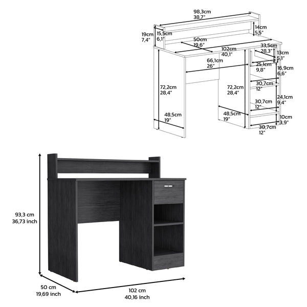 English Elm Computer Desk Delmar - Stylish Smokey Oak Finish With Open Shelves & Hidden Drawer For Organizing B092123156