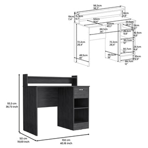 English Elm Computer Desk Delmar With Open Storage Shelves and Single Drawer, Smokey Oak Finish