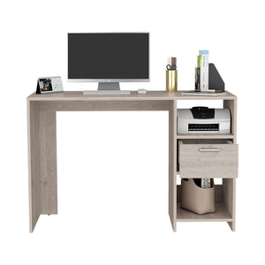English Elm Computer Desk Odessa: Stylish Light Gray Workstation With Drawer & Open Storage For Small Spaces B092123158