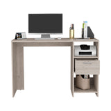 English Elm Computer Desk Odessa With Single Drawer and Open Storage Cabinets, Light Gray Finish