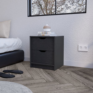 English Elm Nightstand With Two Drawers In Black Wengue Finish – Sleek, Compact Storage For Modern Spaces B092122834