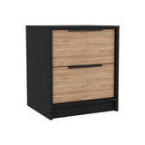 English Elm Nightstand Cervants, Two Drawers, Metal Handle, Black Wengue / Pine Finish